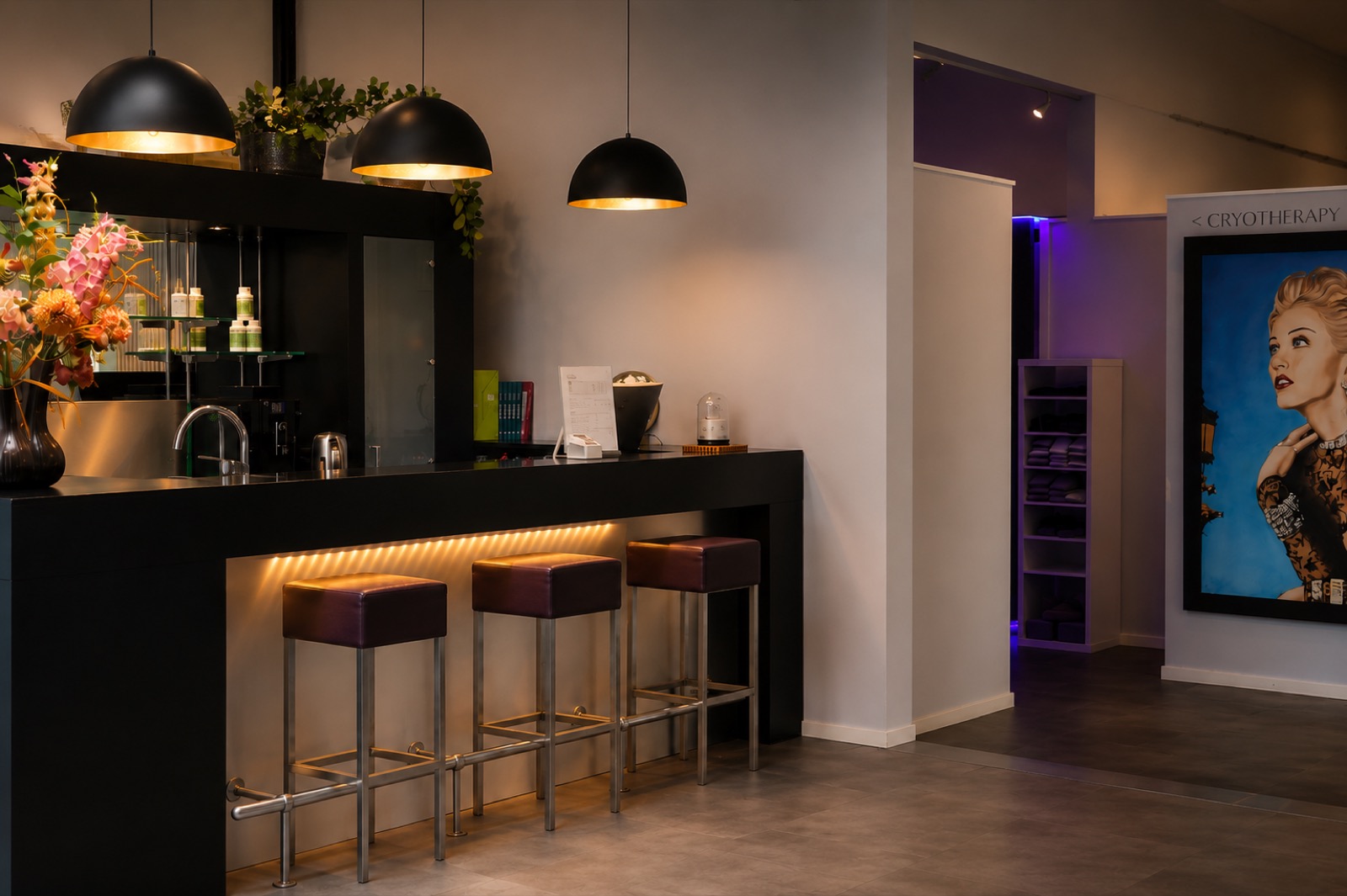 De bar en ontvangstruimte van Pragma Health
